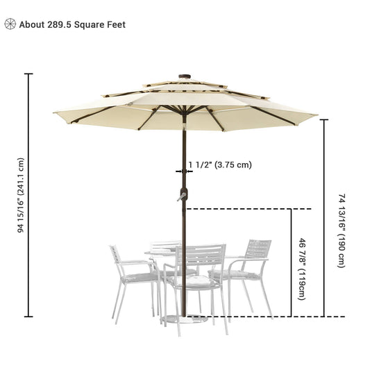 9Ft 3-Tiers 24LEDS Patio Umbrella