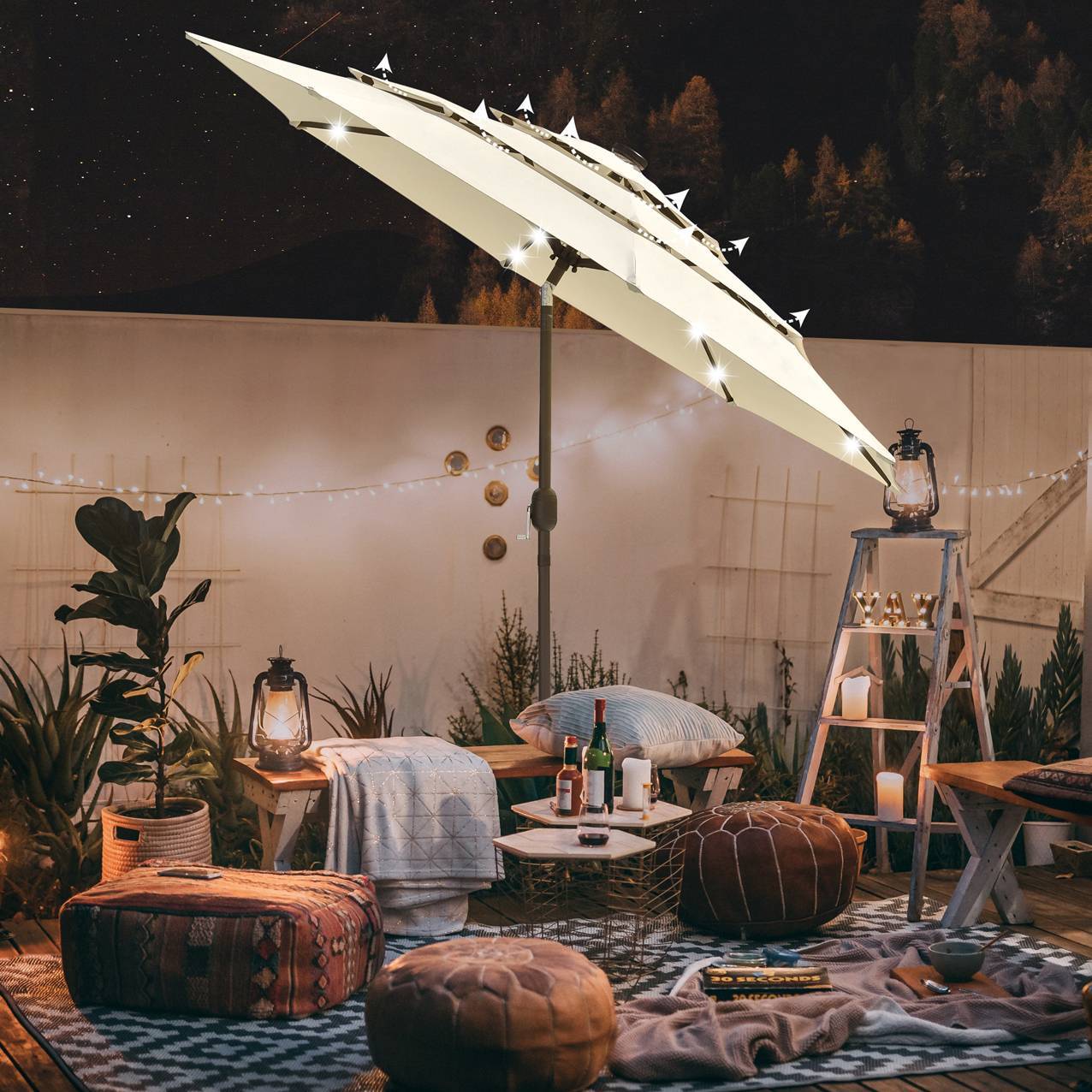 9Ft 3-Tiers 24LEDS Patio Umbrella