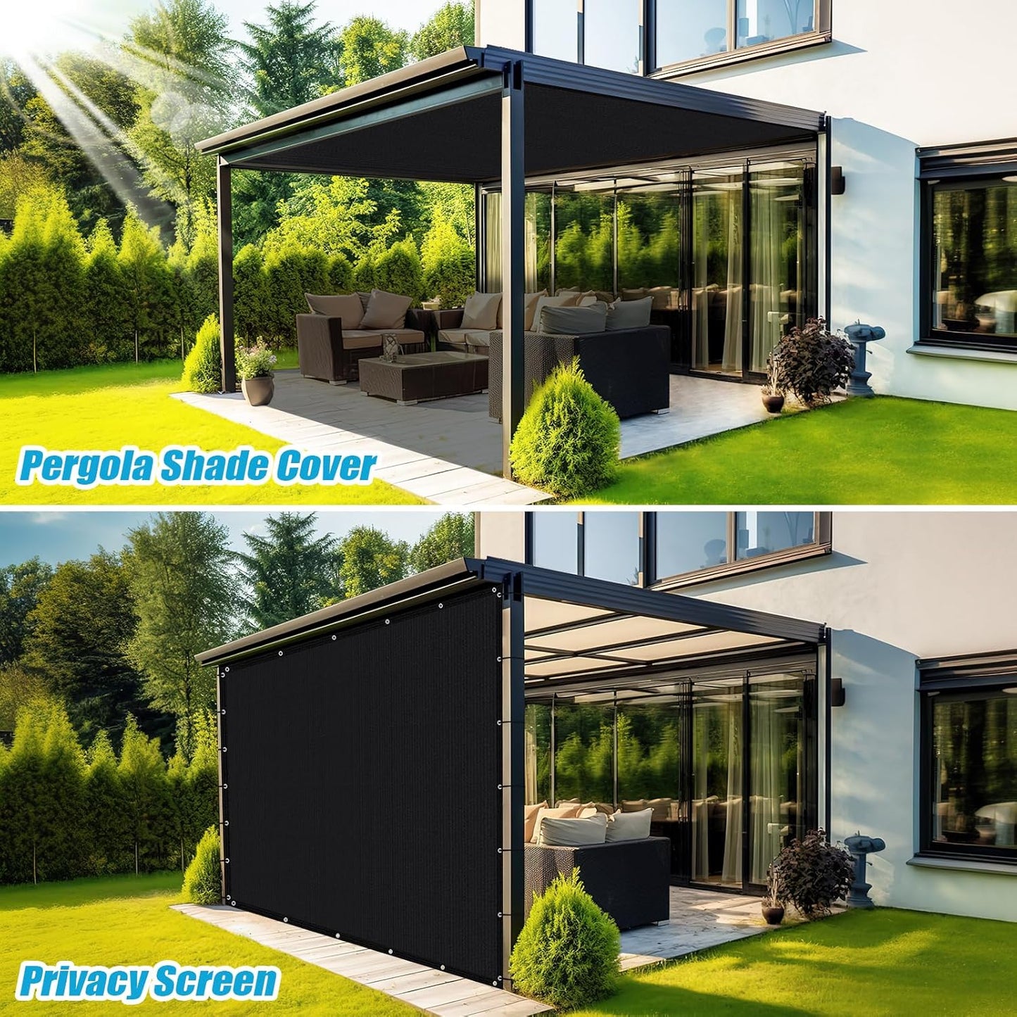 Cisvio 90% Shade Fabric Sun Shade Cloth with Grommets, Pergola Replacement Shade Cover Canopy for Garden Outdoor Patio