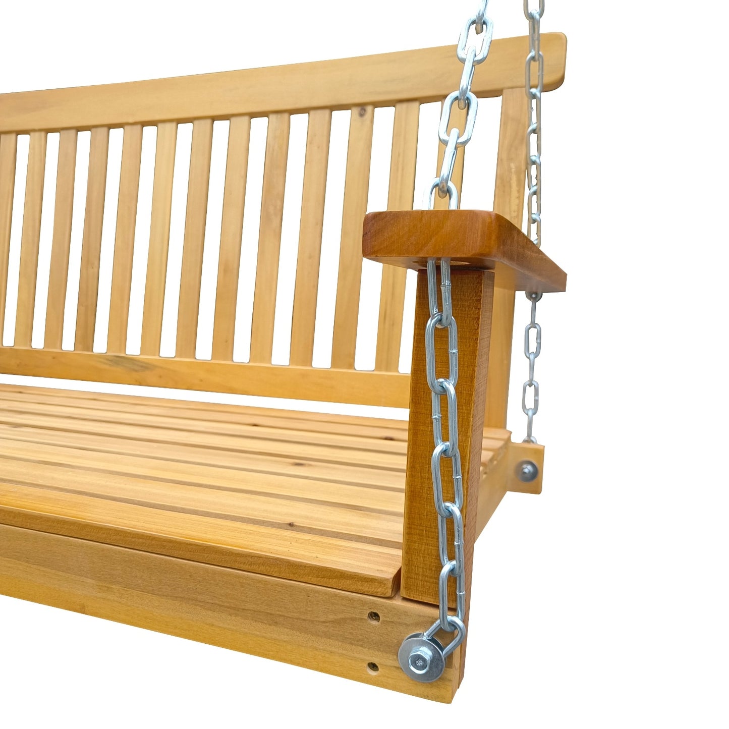 Wood Porch Swing With Armrests & Hanging Chains For Patio, Garden Yard