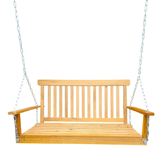 Wood Porch Swing With Armrests & Hanging Chains For Patio, Garden Yard
