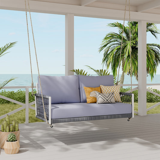 TREXM 1-Piece Woven Rope Outdoor Swing Sofa With Soft Cushions Seating 2 For Patio, Courtyard And Ba