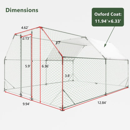 10 Ft. X 13 Ft. Galvanized Large Metal Walk In Chicken Coop Cage Farm Poultry Run Hutch Hen House