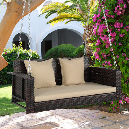 49 Inch Brown Gradient Rattan Beige Mat Woven Rattan Swing Without Swing Frame