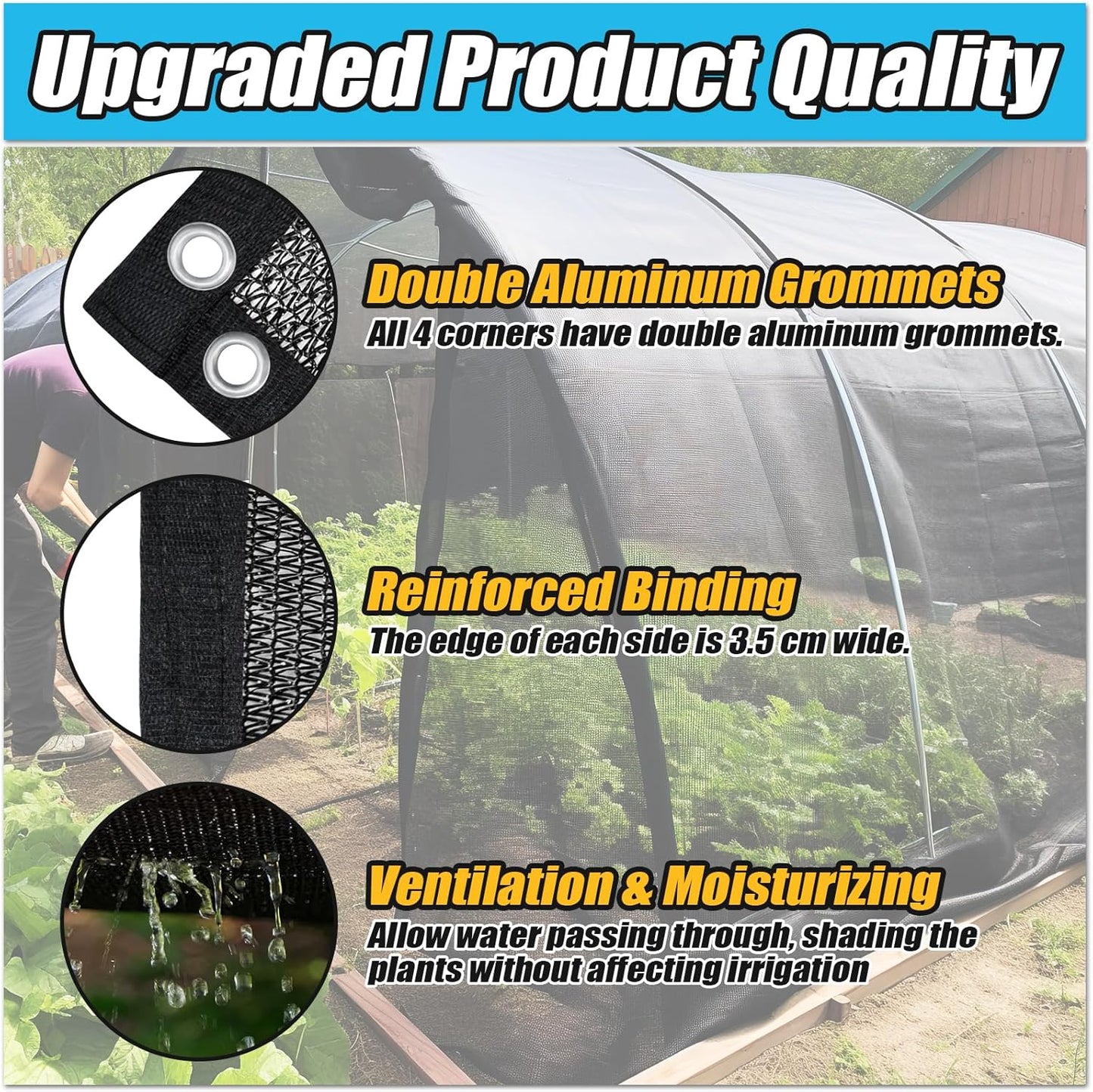 Cisvio 50% Black Shade Cloth, Resistant Garden Sun Shade Netting with Reinforced Grommets for Greenhouse, Plant Cover, Barn Kennel and Pergola Shade Cover