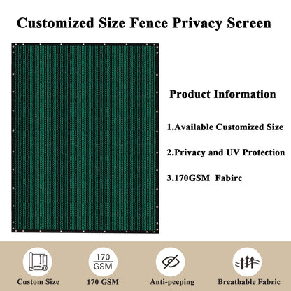Custom Size Privacy Fence Screen 90% Blockage Fence Cover Windscreen Heavy Duty 170 GSM for Patio,Yard Backyard, Balcony, Pool Deck and Outdoor Spaces Dark Green (We Make Custom Size)